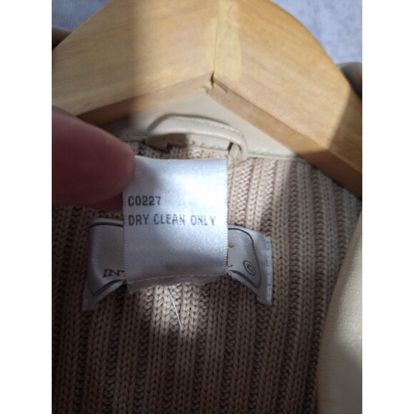 LISA INTERNATIONAL Lamb Skin Leather Sweater Vest Women's L Beige Button Up Y2K - Picture 9 of 9
